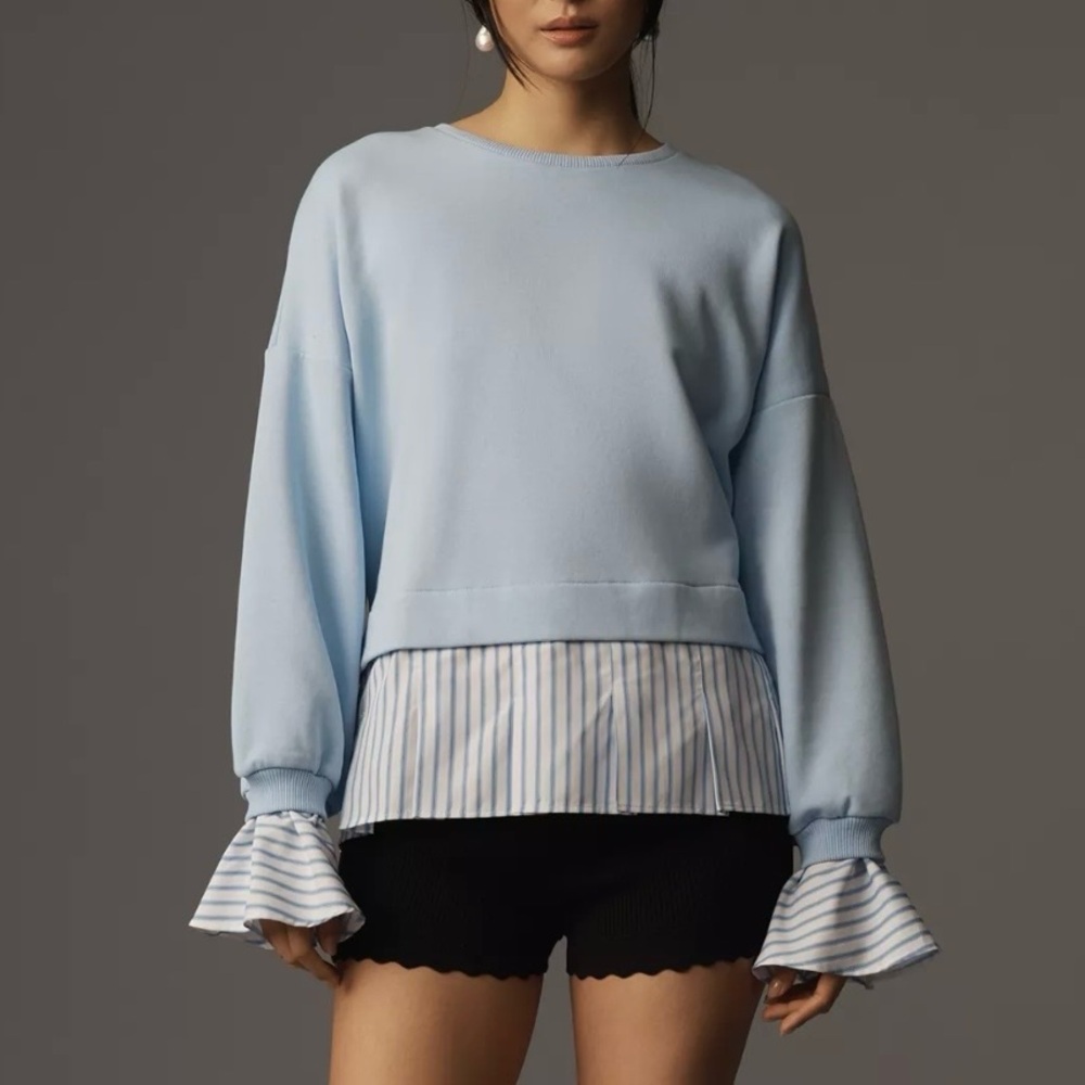 Maeve Striped Twofer Sweatshirt Top